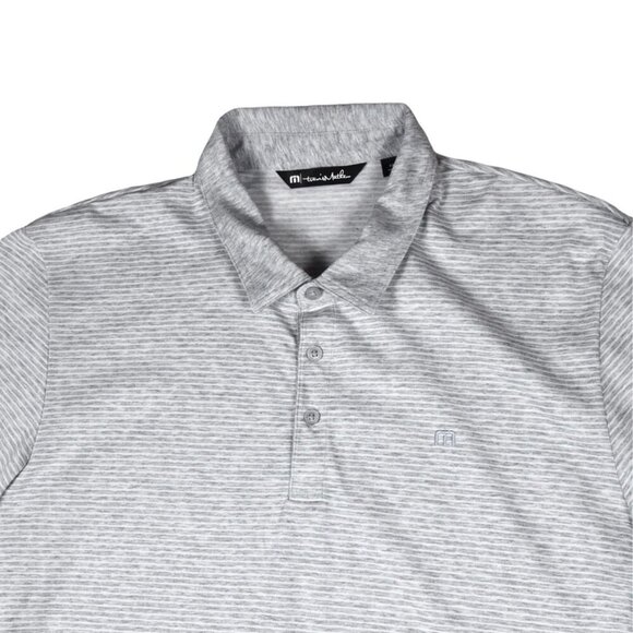 Travis Mathew Polo Men's Gray White Stripes Short Sleeve 2XL Button Golf Active - Picture 6 of 9